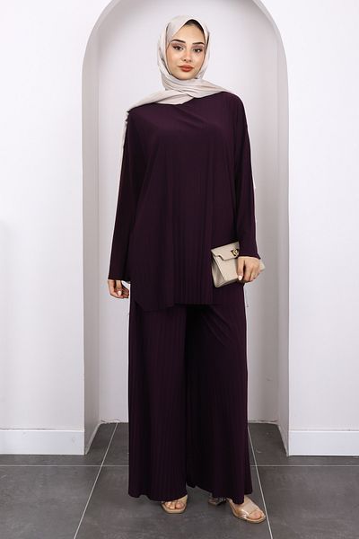 İmajButik Σετ παντελόνι Plum Pleated Sandy Tunik