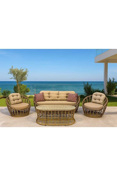 SimHouse 360 Derece Döner Döner Berjerli 3+1+1+Masalı Rattan Bahçe Takımı