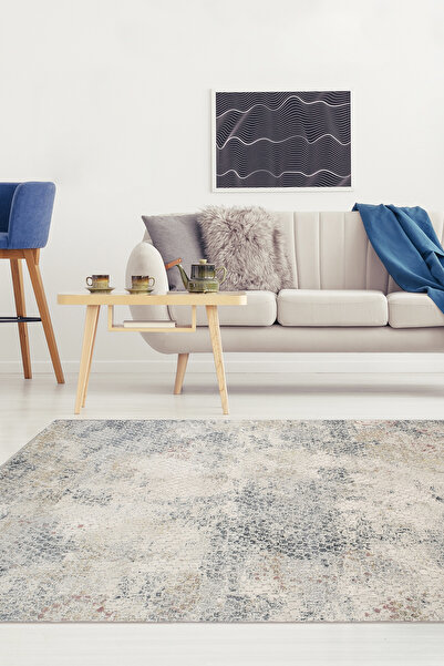 Canyon Kabartma Dokuma Modern Beyaz - Gri - Mavi Oturma Odası Salon Halısı
