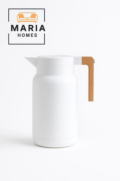 MARIA HOMES Matte White Thermal Insulated Carafe with Wooden Handle