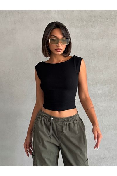 The Base Top de damă din țesătură neagră cu decolteu barcă BOATNECK