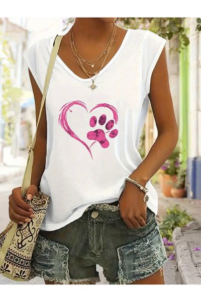 FUFLUNS Patili Heart Printed Women's Oversize Sleeveless T-Shirt