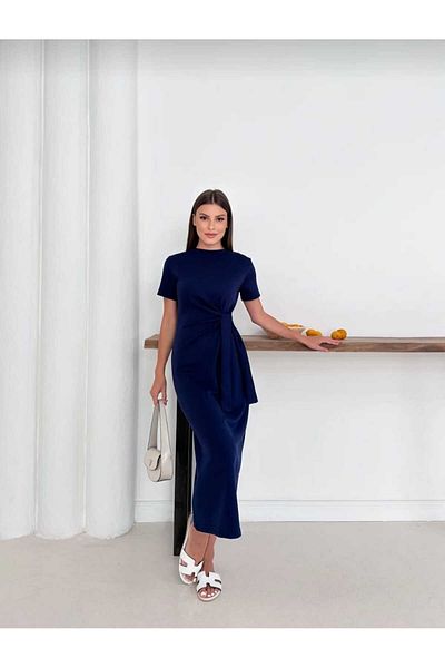 lobivia Women's Navy Blue Modaf Fabric Side Lacing Detail Dress