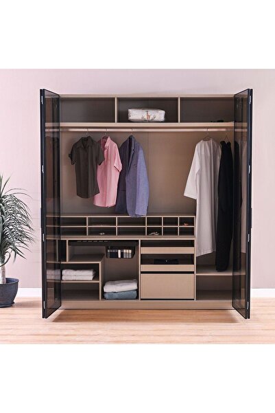 Danube Home Defne 2 Meter Wardrobe - Cream/Black L203xW61xH230cm