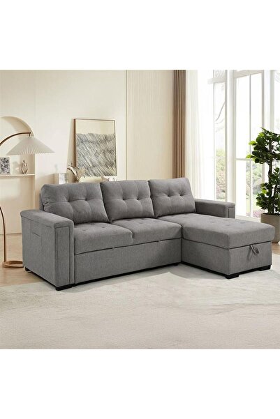 Danube Home Ramiro Reversible Corner Fabric Sofa Bed - Warm Grey L232xW87/154xH92cm