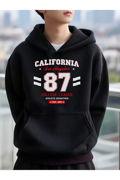DEEPSENCE Hanorac unisex negru oversize cu imprimeu CALIFORNIA87