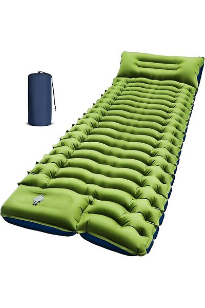 Outdoor Pro Ultra-Light Inflatable Camping Mattress with Pillow, Outdoor Pro, Built-in Foot Pump, Green