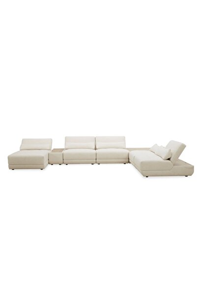 Danube Home Spring Sectional Fabric Corner Sofa With Side Coffee Table And Storage-Summer Beige L436xW304xH80cm