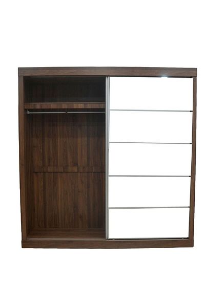 Danube Home Supreme 2Door Large Sliding Door Wardrobe W/Mirrors-Light Walnut L204xW57.5xH210cm
