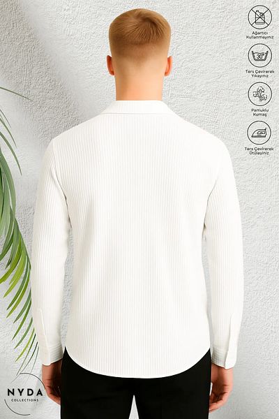 Nyda Collections Men's Corded Ottoman Fabric Lycra Seasonal Long Sleeve Shirt