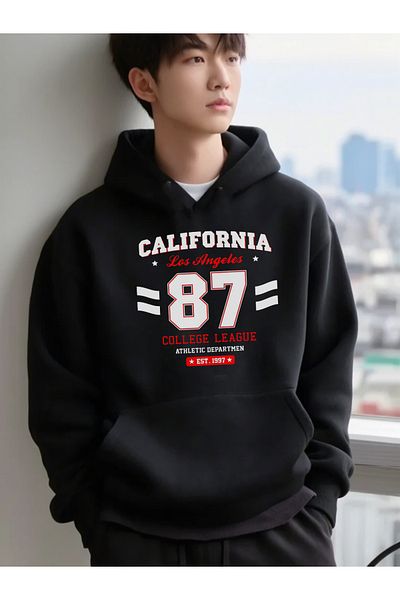 DEEPSENCE Hanorac unisex negru oversize cu imprimeu CALIFORNIA87