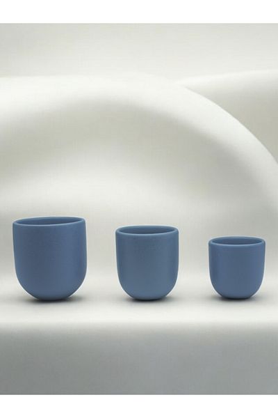 NOVUM Set 3 Pahare Cafea Velaris Blue Moon (Luna Albastră Mat) – 250 ml, 150 ml, 80 ml – Gresie