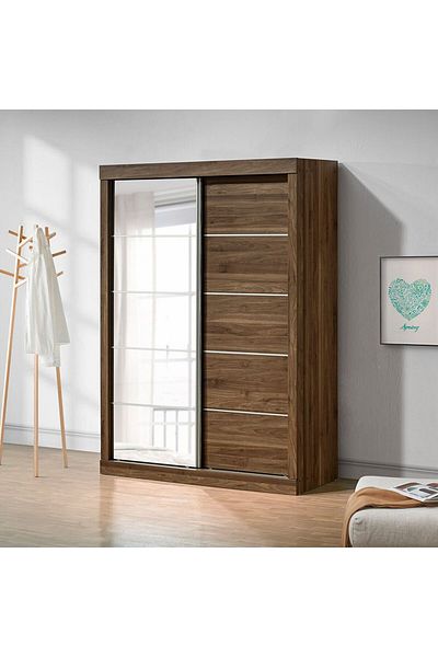 Danube Home Supreme 2Door Large Sliding Door Wardrobe W/Mirrors-Light Walnut L204xW57.5xH210cm