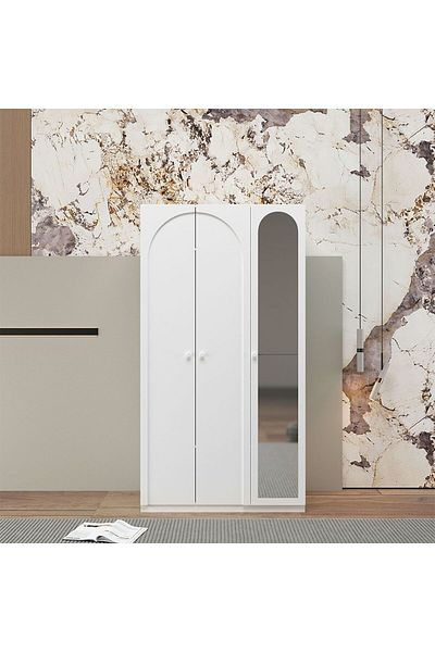 Danube Home Calm 3 Door Wardrobe w/Mirror -White L120xW59.6xH225cm