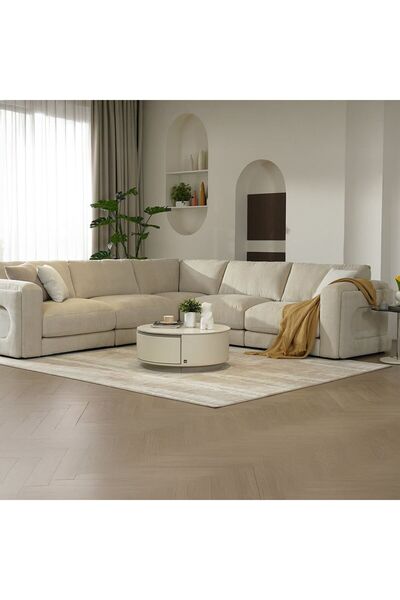 Danube Home أريكة زاوية من القماش بتصميم خريفي - بيج، الطول 304 سم × العرض 30...