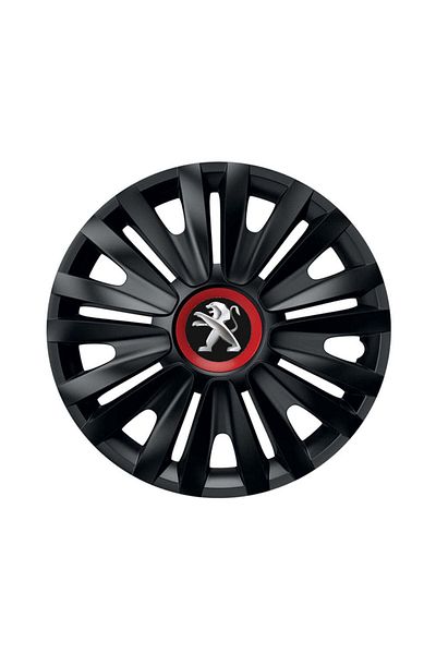 Autohelix MSA Set de 4 capace de roți negre cu inel roșu Royal R15 pentru gama de mașini Peugeot