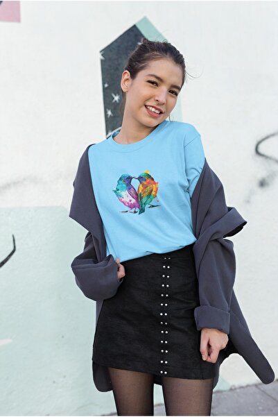 ArtYus تي شيرت نسائي بأكمام قصيرة ورقبة دائرية وطبعة نقل طائر 8