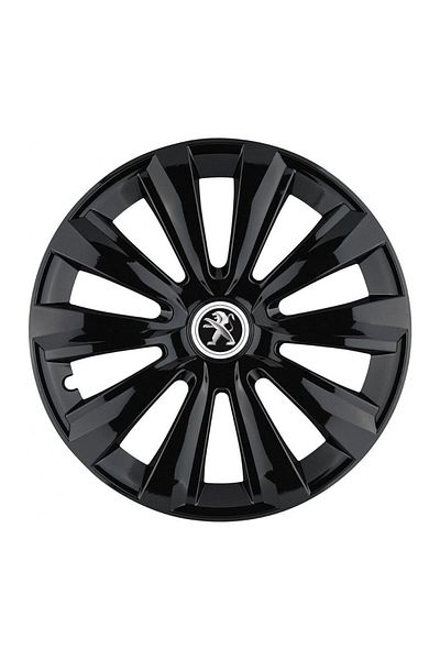 Autohelix MSA Set de 4 capace pentru roți, potrivite pentru jante R14, pentru Peugeot, model delta negru