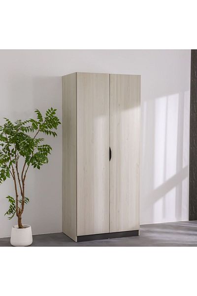 Danube Home Pletora 2 Door Wardrobe W/ Mirror Inside - Grey Oak L91.6xW59.5xH216cm