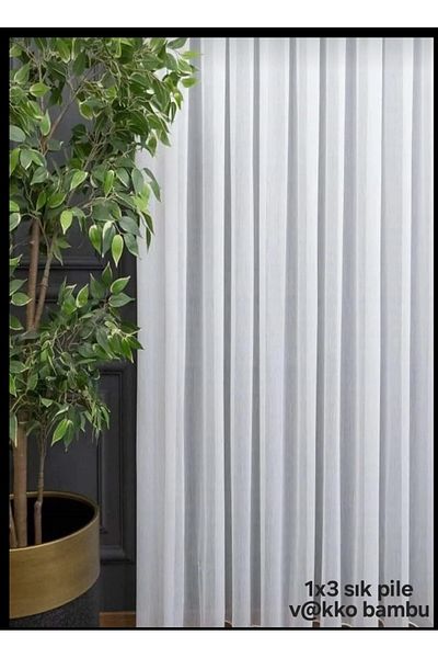 venedik home Bamboo Tulle Curtain 1X3 Frequently Pleated Ultra Gramage (300Gr) Non-Wrinkle Ironing Is Not Required Ecru Color Tulle Curtain