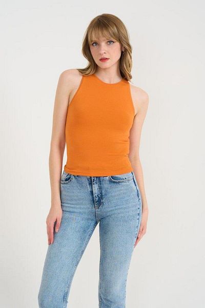modamtn Knitted Crew Neck Tank Top - Orange