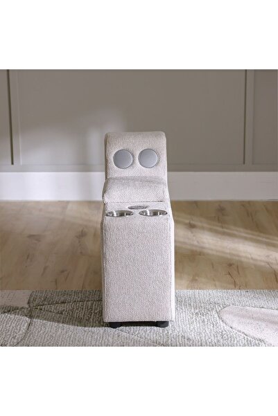 Danube Home Odum Fabric Console with Storage + Speaker + 2 Cup Holders + Charger - Grey/White L30xW99xH75cm