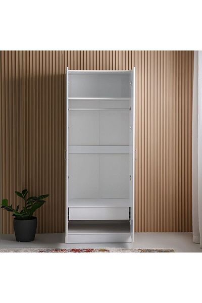 Danube Home Notis 2 Door Wardrobe with Drawer & Mirror - Gloss White L78xW56xH200cm