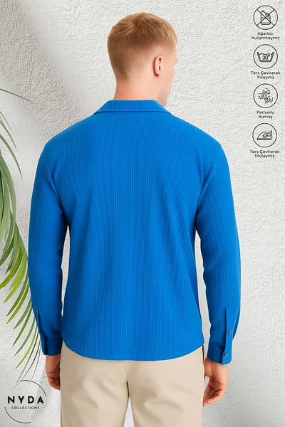 Nyda Collections Cămașă cu mânecă lungă de sezon din țesătură otomană din lycra pentru bărbați