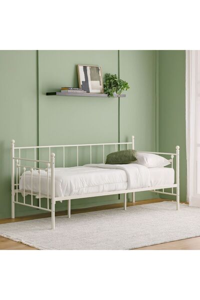 Danube Home سرير بيلا أرو المعدني 90x200 - أبيض، الطول 209xالعرض 96.8xالارتفاع 100 سم