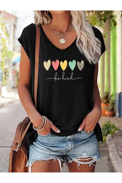 FUFLUNS Be Kind Printed Women's Oversize Sleeveless T-Shirt
