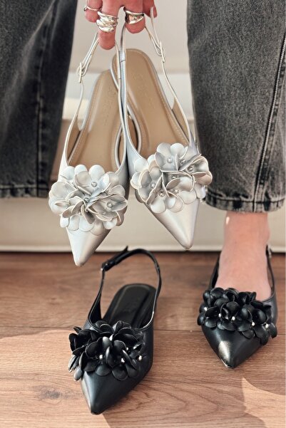 I Love Shoes Balerini de damă din piele mată Lavexso cu detalii florale argintiu