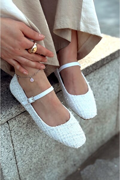 I Love Shoes Edwons Tweed Patterned Women's Ballerina White