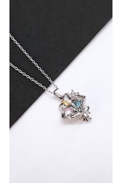 Serenity Colorful Flower Bouquet Figured Steel Necklace
