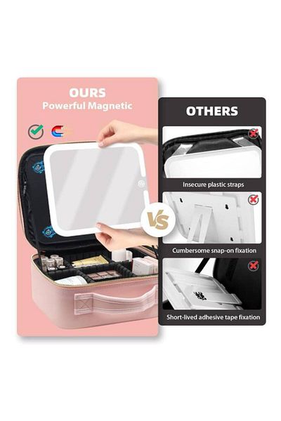 TERRION Makeup Bag with Lighted Mirror – Large Waterproof Travel Case, 360° Adjustable, 3 Light Colors