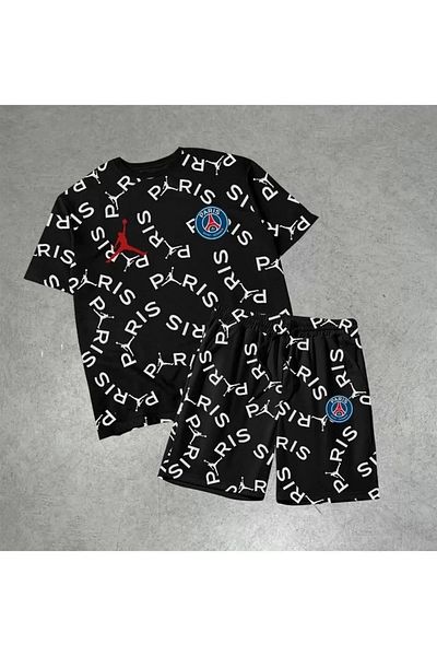 SuQ Men's Printed Double Shorts Set - Black