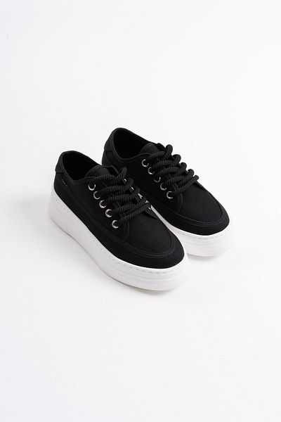 ripuvainen Kivaro Women's Thick Soled Linen Sports Shoes Snekaer - Black