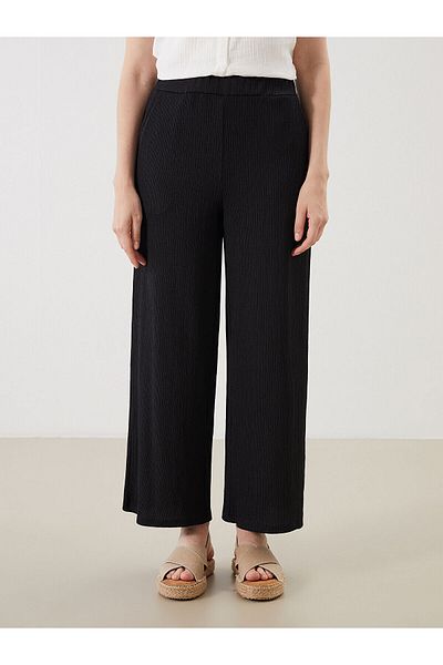 LC Waikiki Pantaloni de damă cu picior largi texturați cu talie elastică