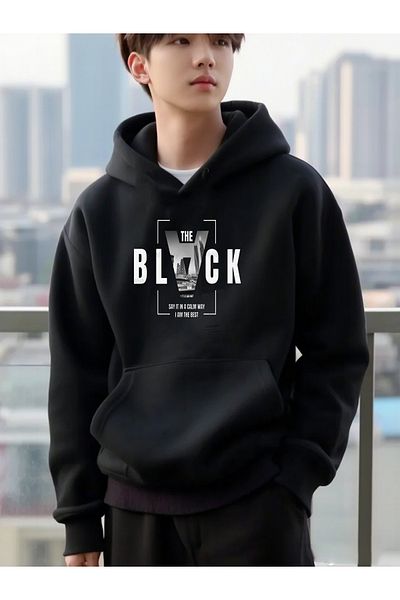 DEEPSENCE Hanorac unisex NEGRU Oversize Sweatshirt THE BLACK PRINTED