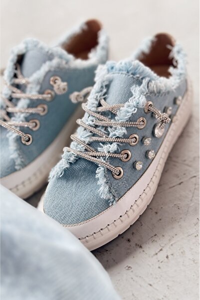 I Love Shoes Monove Taş Detaylı Açık Mavi Jean Kadın Spor Ayakkabı