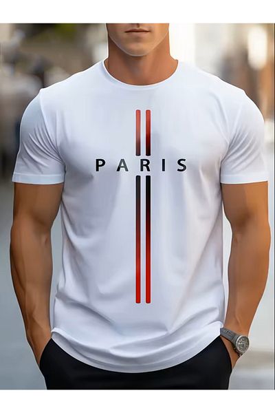 LEIVOR Paris Vertical Design Custom Color Transition Printed Men's Cotton T-Shirt