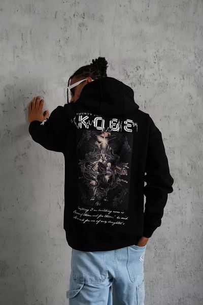 dododan Men's Printed Hooded Sweat - Black