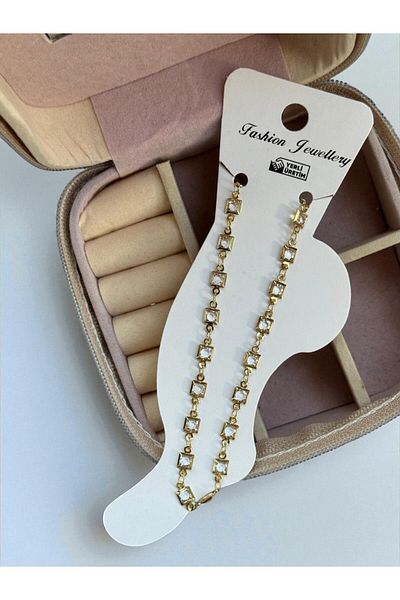 MUTENA Steel Colored Pearl Anklet - Steel Anklet with Pearl and Stone