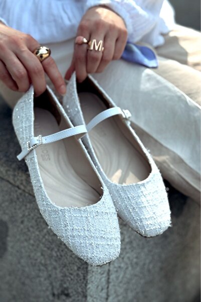 I Love Shoes Edwons Tweed Patterned Women's Ballerina White