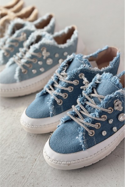 I Love Shoes Monove Taş Detaylı Mavi Jean Kadın Spor Ayakkabı