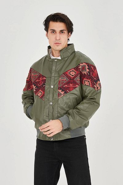 SuQ Men's Lined Inner Collar Plush Artificial Fabric Vintage Jacket - Khaki