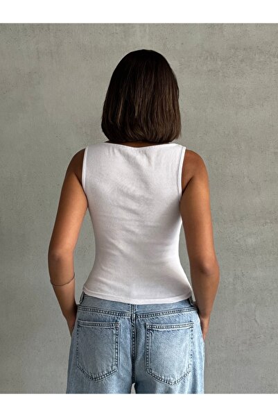 The Base Γυναικείο λευκό ριχτάρι ύφασμα μηδενικό μανίκι BOATNECK TOP