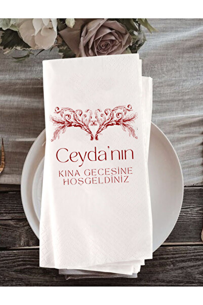 Peçetella Kına Gecesi Özel Kutlama Peçetesi İsme Özel Baskılı 20'li 33x33