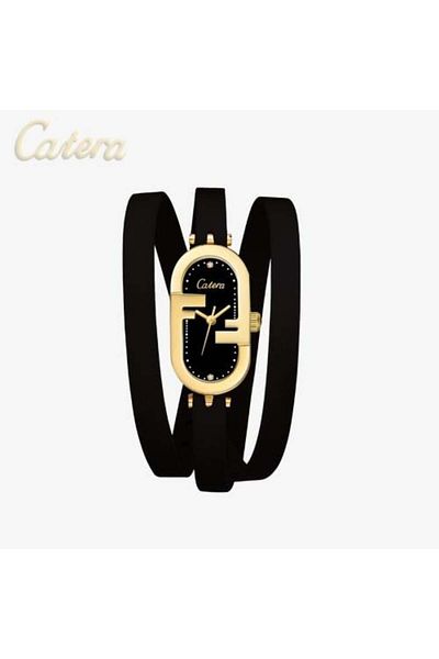 catera Caterra women's watch, black leather, gold frame, black dial