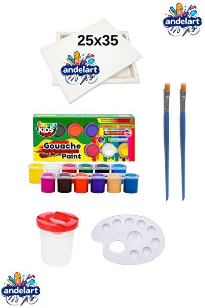 andelart Guaj Boya Seti 25x35 Tuval, 12 Renk Boya, Palet Ve 2 Adet Fırça