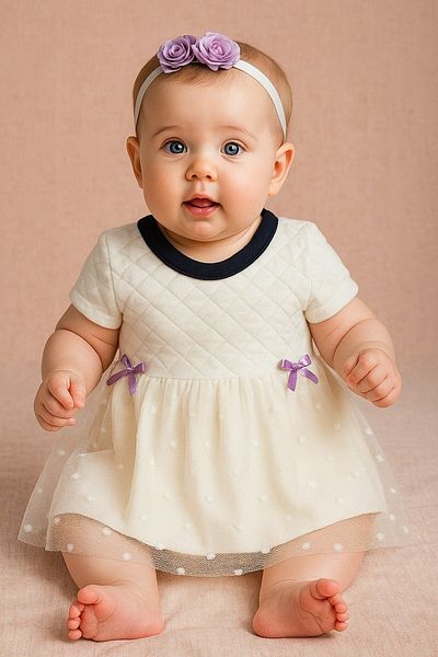Yalçınoğlu Kids Baby Girl Breathable Tulle Detailed Flexible Casual Comfortable Stylish Soft Dress - Baby Girl Special Occasion Dress